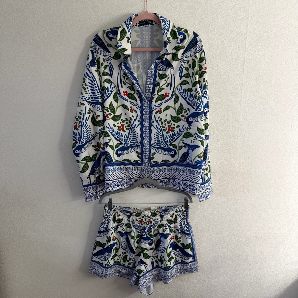 SHEIN Nature Floral Bird Vacation Resort Patterned Two Piece Set Size L/XL - Picture 2 of 8